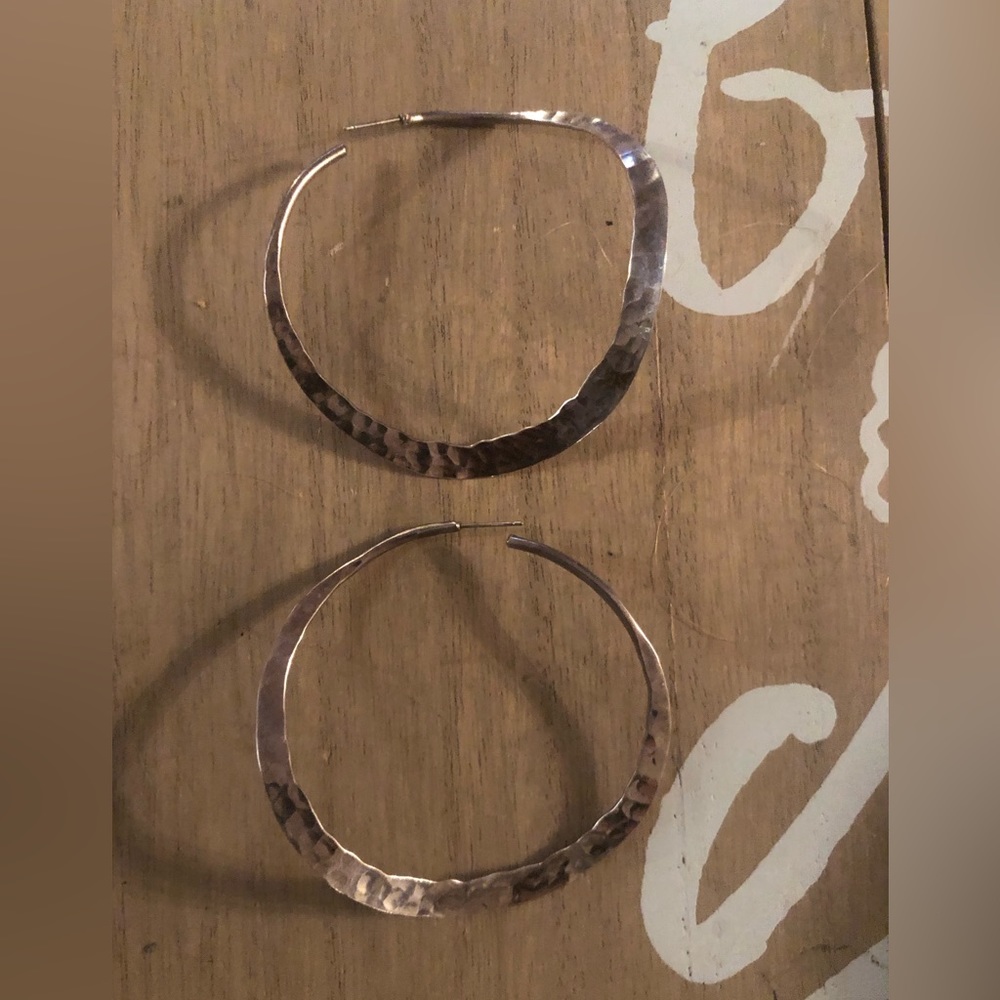 2.5” Sterling Silver Wavy Hammered Hoop Earrings